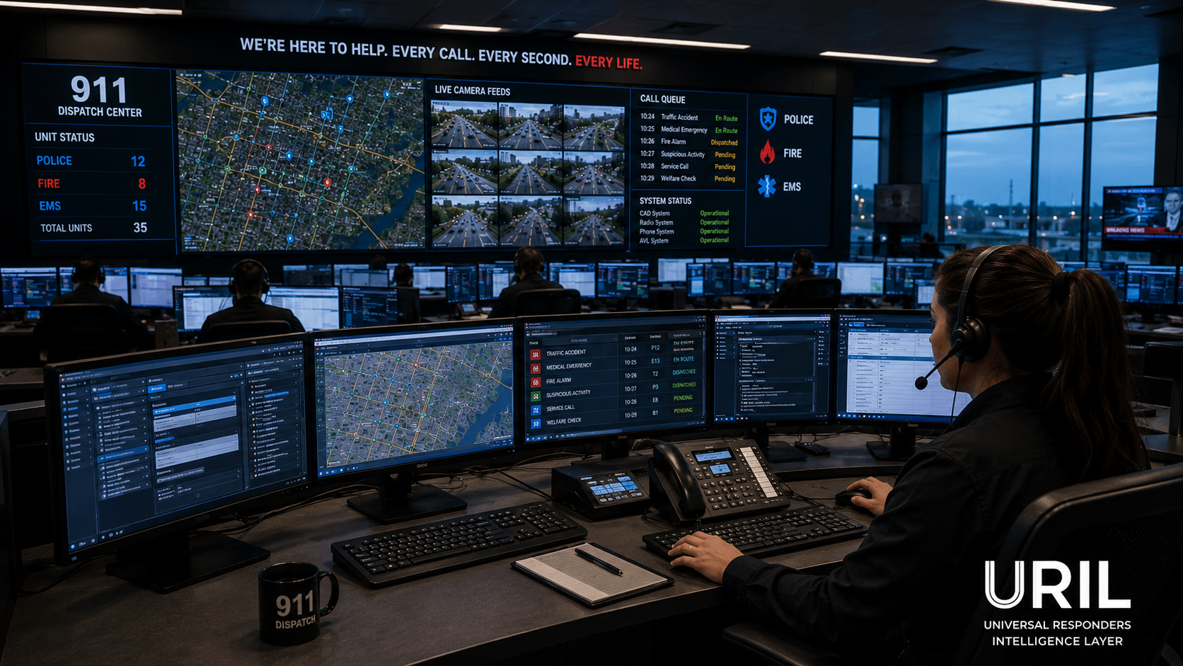 U.R.I.L. Universal Responders Intelligence Layer dispatch center